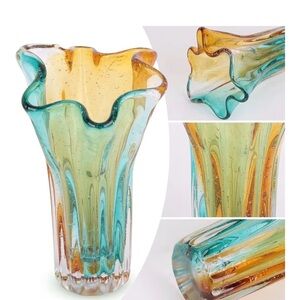 Hand Blown Multicolor Wide Mouth Petal Vase